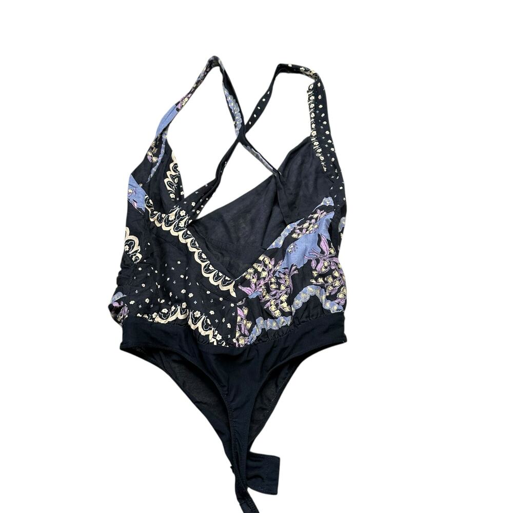 FREE PEOPLE Sweet Thing One Piece Bodysuit Paisley Black Blue Women's Size Small - Picture 3 of 10